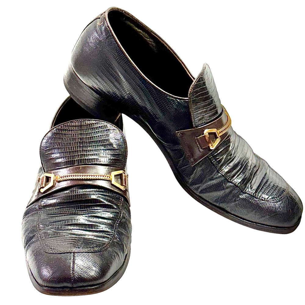 Mens Brown Lizard Nettleton Step In Chain Bit Loafers